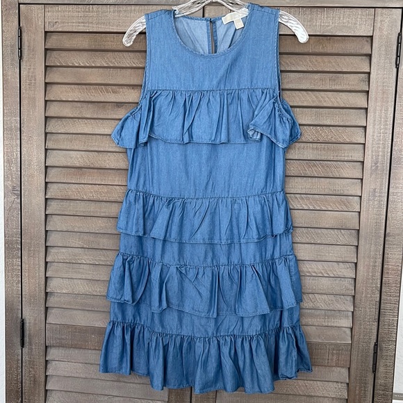 Super cute Michael Kors ruffle Chambray blue dress - Picture 1 of 4